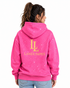 Sweat-shirt à capuche rose pour femme avec strass, logo personnalisé, streetwear décontracté, molletonné, manches longues, mode OEM - Product Image 4