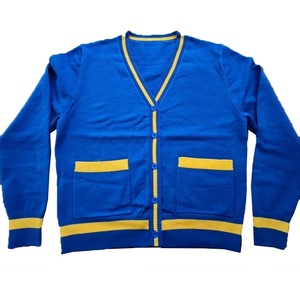 Cárdigan Azul Tejido con Cuello en V y Rayas Blancas, Manga Larga, Estilo Clásico para Mujer, Suéter de Longitud Completa, Corte Regular, para Todas las Temporadas - Product Image 2