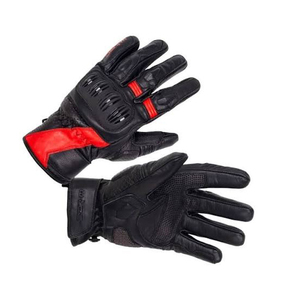 Gants de moto en cuir noir et rouge respirants à doigts complets avec sangle de poignet auto-agrippante - Product Image 3