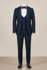 Costume de smoking slim brodé à la main pour homme, idéal pour mariage et soirée, noir, 100 % coton, service OEM pour le marié - Product Image 3