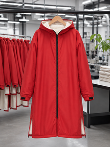 Unisex Hooded Wave Print Swimming Parka <b>Waterproof</b> Windproof <b>Long</b> Coat Fleece Lined Swim Team Training <b>Jacket</b> Hot Selling - Product Image 4