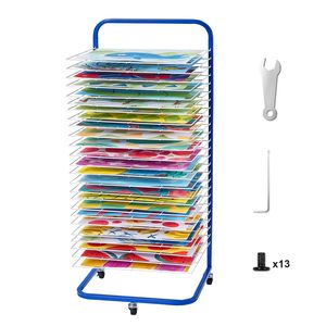 Moderno Espositore per Asciugatura di Arte e Vernici con 25 Ripiani, 17 X 13 X 39,4 Pollici, in Acciaio al Carbonio con Ruote Bloccabili e Ripiani Rimovibili - Product Image 1