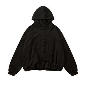 Sweat-shirt à capuche oversize pour homme en coton molletonné avec lettres en relief, coupe classique, style streetwear automne, logo frontal - Product Image 2