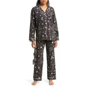 Ensemble de pyjama en flanelle de coton à manches longues et bandeau pour femmes, ensemble de pyjama en flanelle ultra-doux avec bandeau confortable