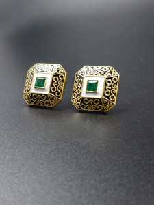 Luxury Art Deco Square <b>Stud</b> <b>Earrings</b> Vintage Meenakari Enamel Gold Plated <b>Earring</b> <b>Fine</b> Emerald Green Gemstone <b>Earrings</b> for Women - Product Image 3
