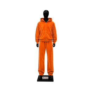 Conjunto de chándal de terciopelo naranja para mujer, con sudadera con cremallera completa, pantalones de pierna ancha, dos piezas, con pedrería, de lujo, estilo casual urbano para correr - Product Image 1