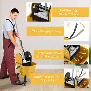 Secchio per Mop con Strizzatore in Plastica PP da 27,5 Qt su Ruote per Pulizia Pavimenti, Capacità 30L con Manico e Mop Giallo - Product Image 5