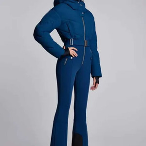 Custom <b>Women</b> Winter <b>One</b> <b>Piece</b> <b>Ski</b> <b>Suit</b> Hooded Padded Belted Snowboard Jumpsuit with Flared Legs - Product Image 2
