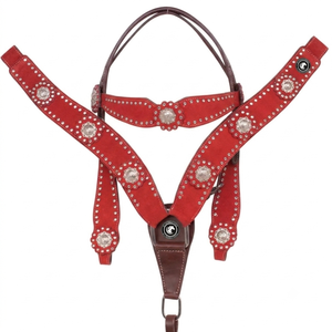 Manufacturer Handcrafted <b>Leather</b> Headstall & Breast Collar Set <b>Tooled</b> Design with Turquoise Accents Durable Western Horse Tack - Product Image 1