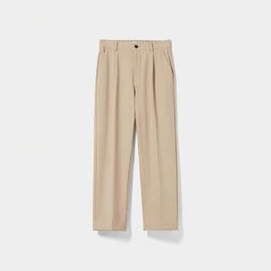 Pantalon habillé plissé beige pour homme, taille haute, coupe décontractée, jambe droite, pantalon formel, pantalon ajusté élégant et décontracté - Product Image 1