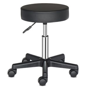 Sgabello da Bar Rotondo con Base ad Arco in Plastica Nera e Seduta Girevole per Ufficio - Product Image 3