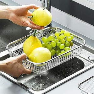 Cesta de drenaje de acero grande con bandeja de goteo, soporte de secado de cocina, cesta de malla rectangular para fregadero, escurridor de frutas y verduras de malla, 12*8.5*3CM - Product Image 2