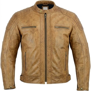 Wholesale Men's <b>Retro</b> Brown Leather Biker <b>Jacket</b> Stand Collar Zip Up <b>Motorcycle</b> Coat Autumn Winter Vintage Outerwear - Product Image 6