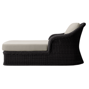 Chaise longue en teck massif de style moderne avec accoudoirs, résistante, pour extérieur, en rotin foncé, mobilier de luxe pour resort tropical avec coussins - Product Image 3
