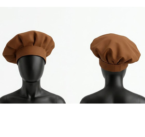 Casquette de chef en sergé de coton et polyester premium 200 GSM marron avec couronne froncée et bande assortie, logo brodé personnalisé pour les chefs - Product Image 1