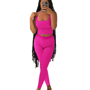 Conjunto de Yoga sin Costuras de 2 Piezas, Top Corto de Cintura Alta y Leggings Largos, Color Rosa Sólido, Ropa Deportiva para Mujer - Product Image 1