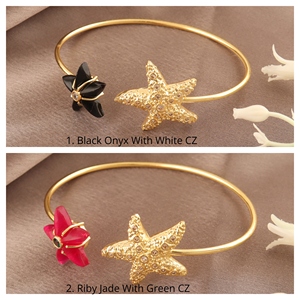 กำไลข้อมือรูปปลาดาว ประดับด้วยทับทิม หยก และพลอยออนิกซ์สีดำ ชุบทอง 18k ทำจากทองเหลือง งานแฮนด์เมด ขายส่ง ของขวัญสำหรับเธอ - Product Image 2