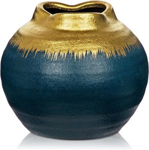 Vase de sol minimaliste en métal noir Floral Haven, fait main, texture géométrique, forme ovale décorative - Product Image 1