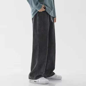 Jean en denim slim droit pour homme, délavé, tricoté, décontracté, long, pour l'été - Product Image 4