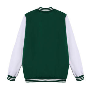 <b>Men's</b> Green Varsity <b>Jacket</b> <b>White</b> Sleeves Single Button Closure Stand Collar Windproof PU Fabric Regular Fit Autumn Casual Wear - Product Image 2