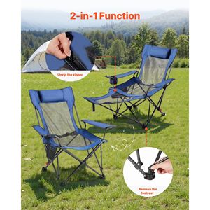 Chaise de plage pliable en maille portable avec fonction inclinable, 4 positions réglables pour adultes, avec appui-tête, repose-pieds et sangles de maintien - Product Image 5