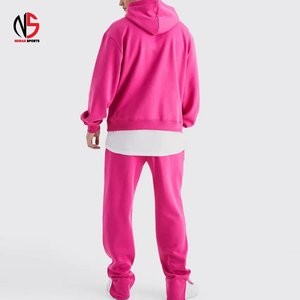 Ensemble de survêtement polaire rose à capuche et col montant pour homme, coupe droite, longueur intégrale, avec poches latérales – Survêtement homme chez Nurak 2026 - Product Image 2
