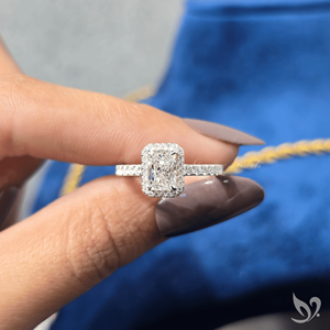 1 Carat Radiant Halo Lab Diamond Engagement <b>Ring</b> Pave Band IGI Certified 10K White Gold <b>Statement</b> <b>Ring</b> - Product Image 5