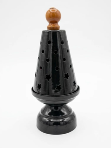 Quemador de Incienso de Metal Negro con Perilla de Madera, Porta Incienso Decorativo Perforado con Diseño de Estrella para el Hogar - Product Image 5
