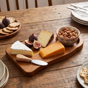 Tabla de cortar profesional de madera de teca con mango circular grande, tabla de cortar de madera con forma única para servir en la cocina. - Product Image 6