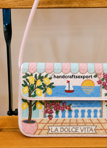 Sac à bandoulière perlé fait main de qualité supérieure, style Jardin Méditerranéen – Collection Resort |   Sac à main brodé |   Conception de logo personnalisé | - Product Image 3