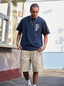 กางเกงยีนส์ขาสั้นทรงหลวมสไตล์วินเทจ Y2K สำหรับผู้ชาย ลายดาว ขากว้าง สตรีทแวร์ลำลอง - Product Image 6