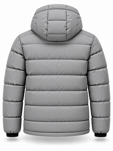 Men's Gray Hooded Puffer <b>Jacket</b> Winter Warm Windproof <b>Casual</b> Zipper Front Solid Color Polyester Wadding Thick Regular Fit - Product Image 2