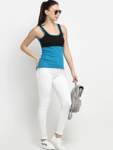Débardeur Femme Color Block Col Rond Décontracté Respirant Tricoté Sans Manches Bleu Noir Blanc - Product Image 1