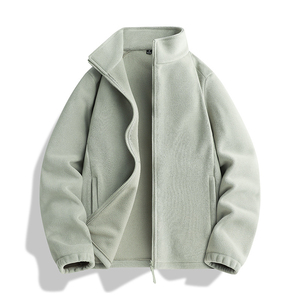 Veste polaire vert clair pour homme, col montant, fermeture éclair intégrale, décontractée, pour l'automne, coupe classique, couleur unie, en polyester - Product Image 1