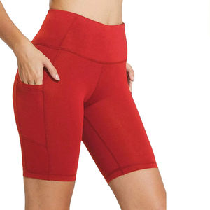Shorts de yoga taille haute pour femme, extensibles dans quatre directions, avec découpes et poches, bas de sport sans coutures - Matière Spandex/Nylon - Product Image 3