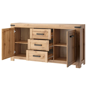 Buffet moderne de luxe rustique en bois massif avec poignées métalliques, meuble de rangement de style ferme moderne pour chambre et salle à manger - Product Image 3