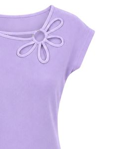 Camiseta de Cuello Redondo con Estampado de Flores de Lavanda para Mujer, Personalizada por el Fabricante, Blusa Informal de Manga Corta para Verano, Suave, Transpirable, para Uso Diario - Product Image 5