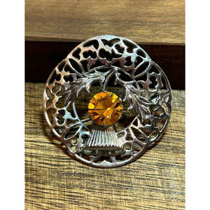 Broche de Plata de Ley con Topacio Naranja Escocés, Joyería Vintage, Regalo de Cumpleaños, Navidad, Aniversario, Escocia, Irlanda - Product Image 6