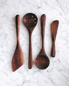 Juego de cucharas de madera maciza para cocinar, utensilios de cocina con espátula, cuchara, volteador y cuchara para servir, para uso diario en la cocina - Product Image 1