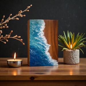 Urne funéraire artisanale en résine océanique |   Souvenir commémoratif en bois - Product Image 1