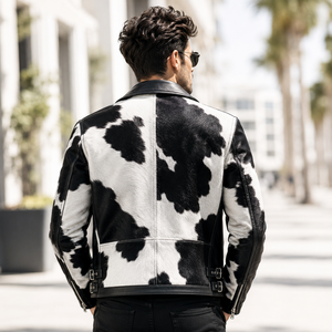 LEATHER SPOT Handmade Stylish Cowhide Hair Leather <b>Jacket</b> Custom Plaid Pattern Breathable <b>Summer</b> <b>Men's</b> Casual <b>Bomber</b> <b>Jacket</b> - Product Image 2