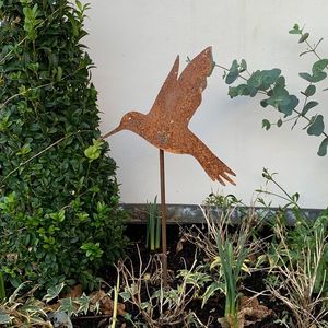 Rusty Metal Bird Garden <b>Stake</b> Outdoor Decor Simple Style Galvanized Steel Planting Ornament - Product Image 1