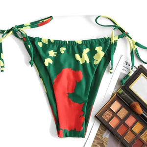 Women Printed Bikini Set Triangle Top Tie Side Bottom Two Piece Swimwear Green Floral Beachwear Summer Wholesale - Product Image 5