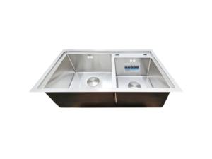 SUNMORE SM-8245 G Évier double en acier inoxydable 304, montage supérieur, fait main, finition satinée brossée, deux trous pour - Product Image 2