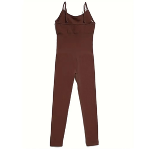 ชุดบอดี้สูทสีน้ำตาลแฟชั่นสำหรับผู้หญิง ผลิตตามสั่ง ผ้าริบ ทรงคอวี ไม่มีแขน ขายส่ง จั๊มสูทแบบไม่มีแขน รับทำโลโก้ตามสั่ง จัดหาแบบ OEM - Product Image 6