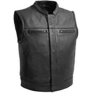 Gilet da Uomo Plus-Size di Tendenza, Design Unico, in Pelle Nera Senza Maniche, Gilet Invernale Riscaldato da Motociclista con Tasche Frontali - Product Image 1