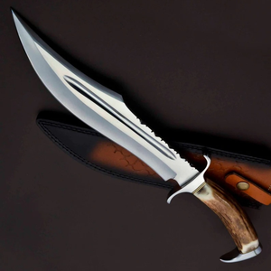 A&M ENTERPRISES Cuchillo Bowie de Acero Inoxidable de Grado Industrial Hecho a Mano con Punta Caída, Mango Recto de Asta de Ciervo y Funda de Cuero - Product Image 1