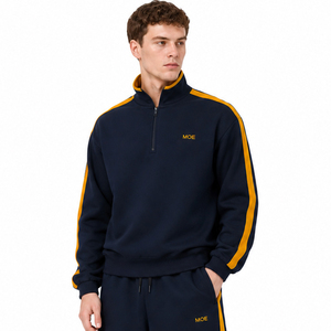 Quarter Zip High Quality Heavy Hoodies sets <b>Pullover</b> Side Stripes Mock Neck Jacket Elastic Waist and Baggy Joggers Casual Sets - Product Image 4
