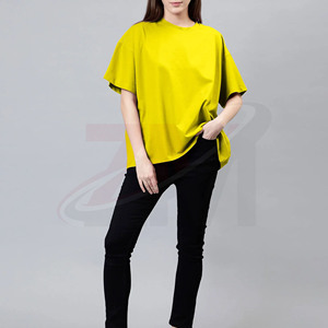 T-shirt personnalisé en gros à col rond et manches courtes, 100 % coton, coupe ample, couleur unie, respirant, tricoté, style épaules tombantes - Product Image 4