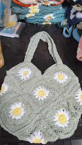 Bolso Tote de Ganchillo para Mujer, Diseño de Margaritas Azules, Estilo Bohemio, Bolso de Hombro Hecho a Mano para Playa de Verano, Cierre Abierto - Product Image 2